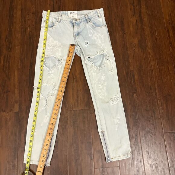 ONE x ONE TEASPOON Trashed Freebirds Distressed Ripped Jeans Ankle Zip - Picture 15 of 16